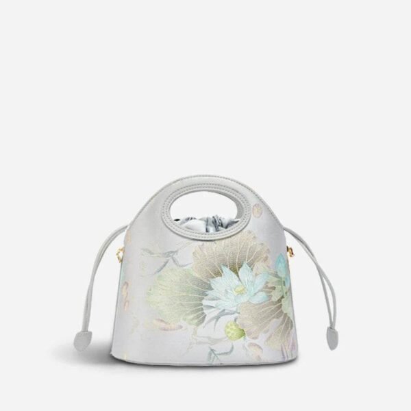 01_プリント_ジャカード_ロータス_グレー_巾着_バケットバッグ_LD120670 01_Printed_Jacquard_Lotus_Gray_Drawstring_Bucket_Bag_LD120670