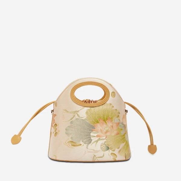 01_プリント_ジャカード_ロータス_カーキ_巾着_バケットバッグ_LD120670 01_Printed_Jacquard_Lotus_Khaki_Drawstring_Bucket_Bag_LD120670