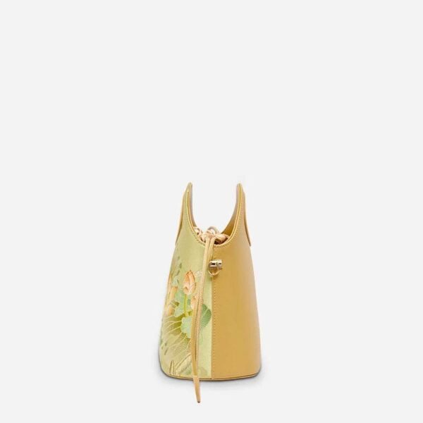 03_プリント_ジャカード_ロータス_グリーン_巾着_バケットバッグ_LD120670 03_Printed_Jacquard_Lotus_Green_Drawstring_Bucket_Bag_LD120670