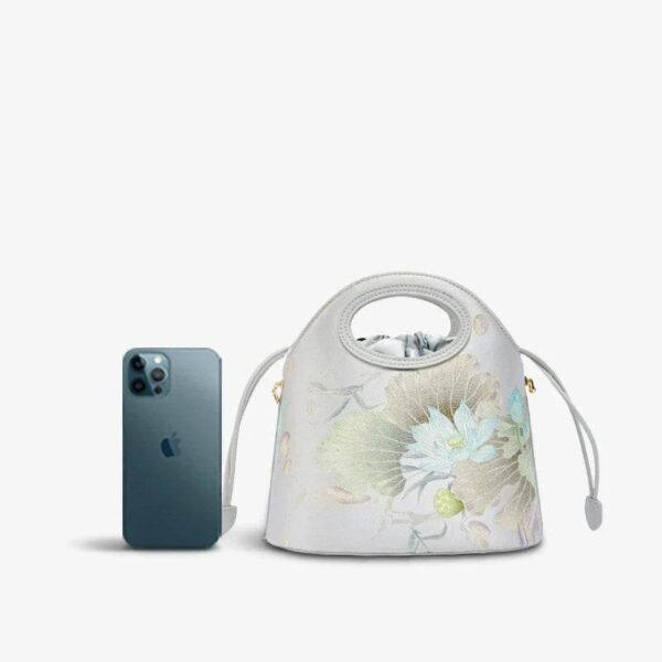 06_プリント_ジャカード_ロータス_グレー_巾着_バケットバッグ_LD120670 06_Printed_Jacquard_Lotus_Gray_Drawstring_Bucket_Bag_LD120670