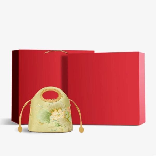 06_プリント_ジャカード_ロータス_グリーン_巾着_バケットバッグ_LD120670 06_Printed_Jacquard_Lotus_Green_Drawstring_Bucket_Bag_LD120670