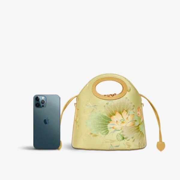 08_プリント_ジャカード_ロータス_グリーン_巾着_バケットバッグ_LD120670 08_Printed_Jacquard_Lotus_Green_Drawstring_Bucket_Bag_LD120670