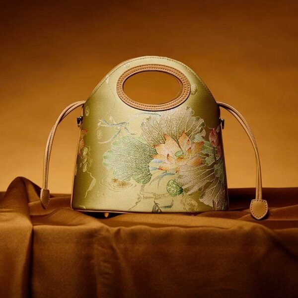 09_プリント_ジャカード_ロータス_グリーン_巾着_バケットバッグ_LD120670 09_Printed_Jacquard_Lotus_Green_Drawstring_Bucket_Bag_LD120670