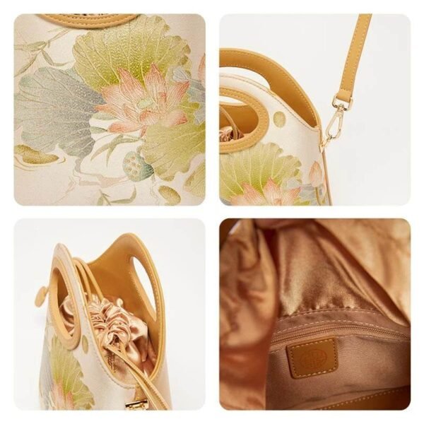 09_プリント_ジャカード_ロータス_カーキ_巾着_バケットバッグ_LD120670 09_Printed_Jacquard_Lotus_Khaki_Drawstring_Bucket_Bag_LD120670