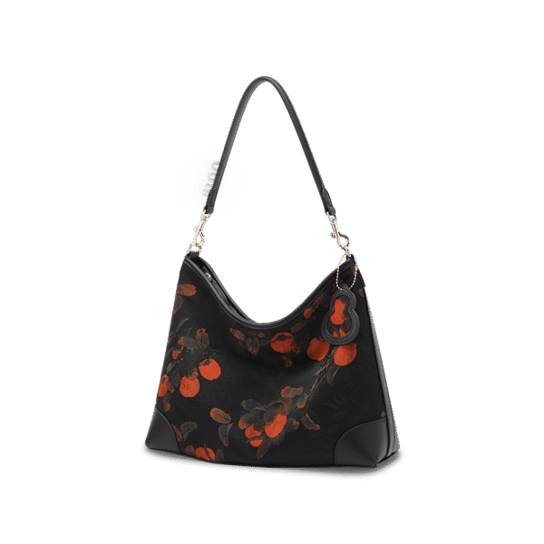 4_祥雲舎_シルク_レザー_プリント_柿_ショルダーバッグ_YS220679 4_Xiangyunsha_Silk_Leather_Printed_Persimmon_Shoulder_Bag_YS220679
