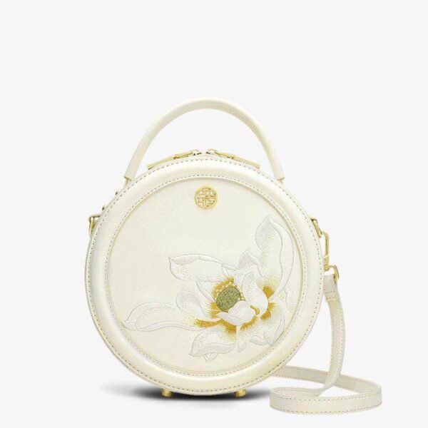 刺繍_レザー_ホワイト_ロータス_ラウンドバッグ_-_中文-2476693 Embroidery_Leather_White_Lotus_Round_Bag_-_SinoCultural-2476693