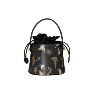 Brocade Black Bucket Bag Designer Butterfly Handbag