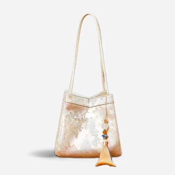 ジャカードブロケードベージュバケットハンドバッグ花柄新作中華風P17062004_2 JacquardBrocadeBeigeBucketHandbagFloralNewChineseStyleP17062004_2