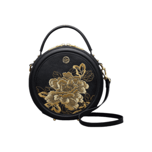 Embroidery Leather Round Handbag High Luxury Royal Gold Peony