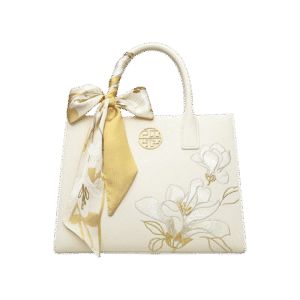 Embroidery Leather White Commuting Handbag Orchid with Scarf