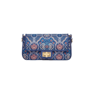 Song Brocade Leather Mulberry Silk Blue Shoulder Evening Bag