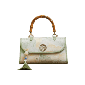 Chinese Style Mulberry Silk Bamboo Handle Light Green Handbag