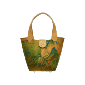 Chinese Painting Mulberry Silk Traditional Gold Basket Bag