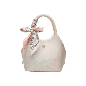 Brocade Silk Cute Pink Floral Bucket Bag Designer Handbag