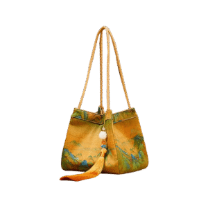 Chinese Painting Mulberry Silk Bucket Bag Vintage Handbag