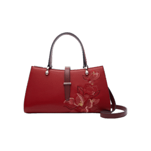 Embroidery Leather Red Magnolia Women's Crossbody Handbag