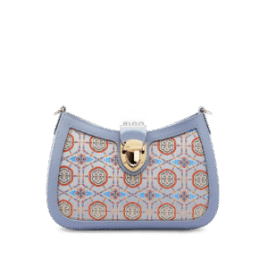 Song Brocade Leather Blue Shoulder Bag Ruyi Pattern