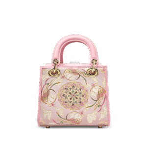 Song Brocade Powder Pink Crossbody Handbag Lotus & Lucky Rabbit Pattern