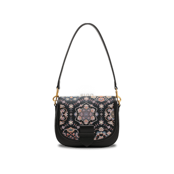 ソング_ブロケード_シルク_メッセンジャーバッグ_フロントビュー_神話_獣刺繍入り Song_Brocade_Silk_Messenger_Bag_Front_View_with_Mythical_Beast_Embroidery