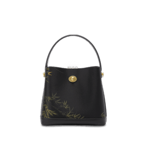Xiangyunsha Silk Bamboo Print Crossbody Bucket Bag
