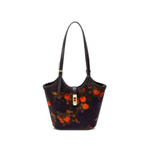 Xiangyunsha Silk Leather Printed Persimmon Bucket Bag
