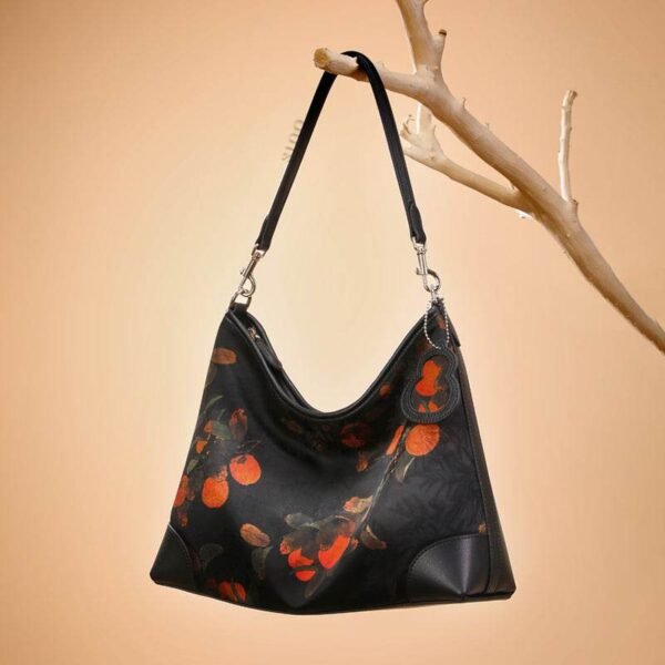 襄雲社_シルク_レザー_プリント_柿_ショルダーバッグ_YS220679 e_Xiangyunsha_Silk_Leather_Printed_Persimmon_Shoulder_Bag_YS220679