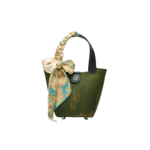 Xiangyunsha Silk Dark Green Bucket Bag with Scarf