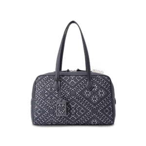 Zhuang Brocade Flying Swallow Motif Embroidered Leather Handbag